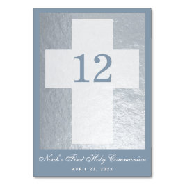 Numeração De Mesa Garoto de Prata Azul Faux Dusty da Primeira Comunh