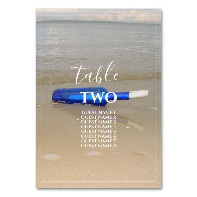 Numeração De Mesa Garrafa na praia Areia Nomes de Convidados (Frente)