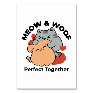 Numeração De Mesa Gato Adorável e Cachorro Abraço - Meow & Woof Desi