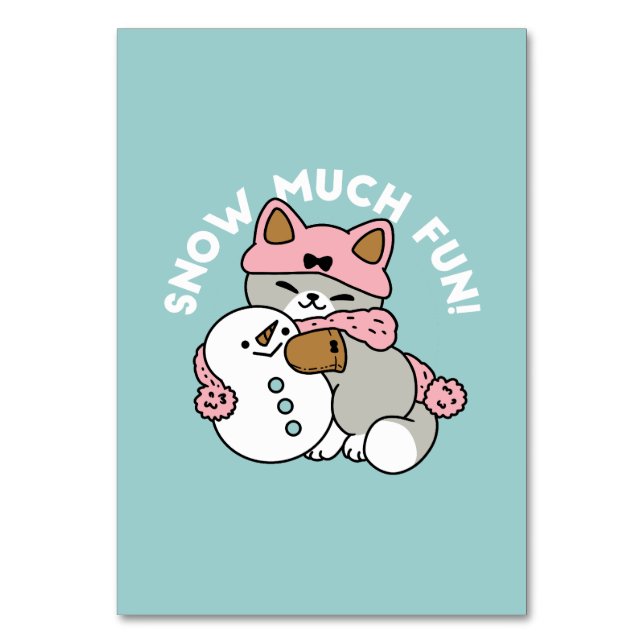 Numeração De Mesa Gato Bonito em Neve Gear com Arte Snowman (Frente)