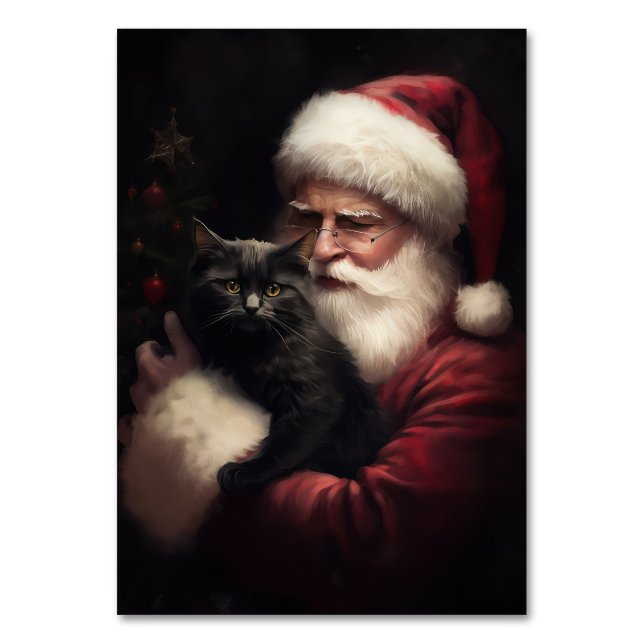 Numeração De Mesa Gato Negro com Papai Noel Natal Festivo (Frente)