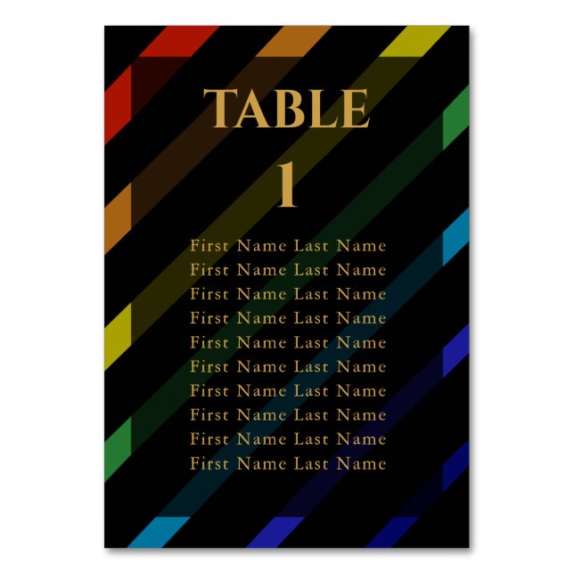 Numeração De Mesa Gay Men Wedding Elegant Rainbow Name (Frente)