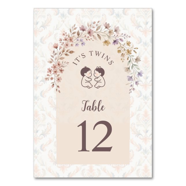 Numeração De Mesa Gêmeos Caprichosos Chamada para Chá de Bebê Floral (Frente)