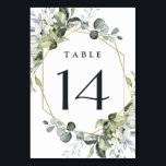 Numeração De Mesa Geométrico Genérica Moderna Dourada Casamento Sucu<br><div class="desc">Design apresenta eucalipto,  suculentes e elementos verdes em tons de poeirento e azuis/cinzas com uma faixa geométrica de borda do terrário de cor dourada impressa.</div>