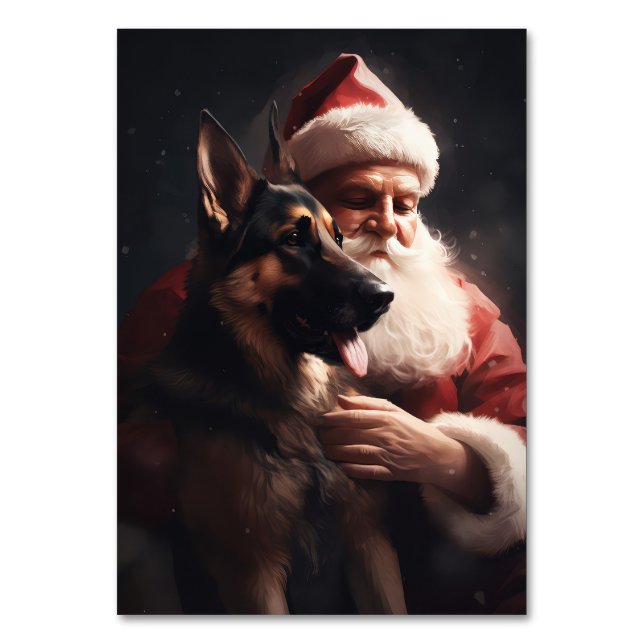 Numeração De Mesa German shepherd com Papai Noel Natal Festivo (Frente)