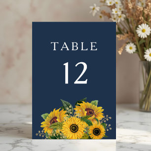 Numeração De Mesa Girassóis Azuis Marinho Elegantes Casamento
