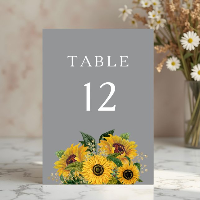 Numeração De Mesa Girassóis Cinza Elegantes Casamento (Elegant Gray Sunflowers Wedding Table Number)