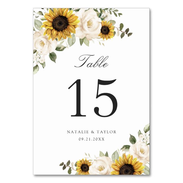 Numeração De Mesa Girassóis Floral Branco Verde Rústico (Frente)