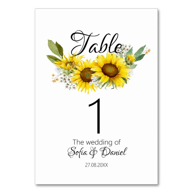 Numeração De Mesa Girassol aquarela flor silvestre branca casamento (Frente)