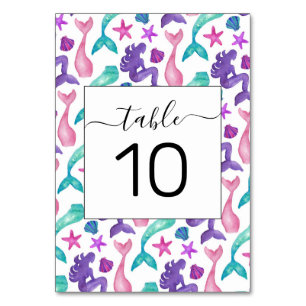 Numeração De Mesa Girly Watercolor Sereids Tales Seashells Patternos