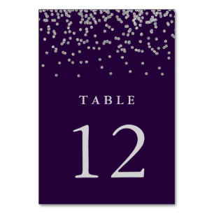 Numeração De Mesa Glam Faux Silver Confetti em Profundo Roxo