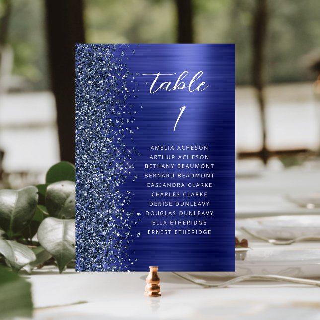 Numeração De Mesa Glam Navy Blue Metallic Glitter Script Wedding (Criador carregado)