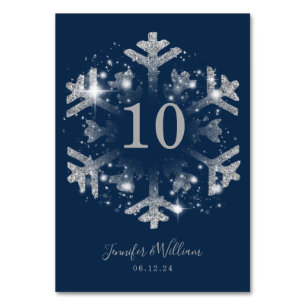 Numeração De Mesa Glam Snowflake Xmas Weding Silver Marinho