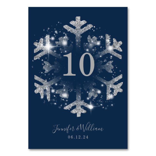 Numeração De Mesa Glam Snowflake Xmas Weding Silver Marinho (Frente)