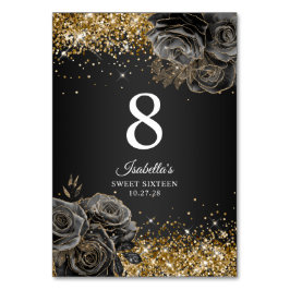 Numeração De Mesa Glama Floral Negro Dourado Brilhante Doce Dezessei