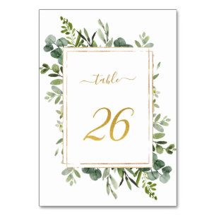 Numeração De Mesa Glitter Dourado de Casamento Verde Botânico 26,