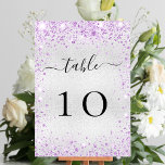Numeração De Mesa Glitter violeta púrpura de prata brilha glamorosam<br><div class="desc">Um fundo prateado falso decorado com brilho falso roxo,  violeta e colorido,  brilhos. Personalize e adicione seus números de tabela. Adicione seus números um a um.</div>