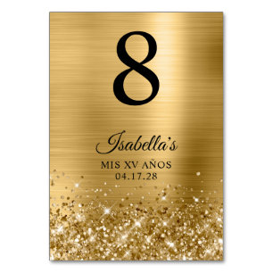 Numeração De Mesa Glittery Gold Foil Mis XV Anos