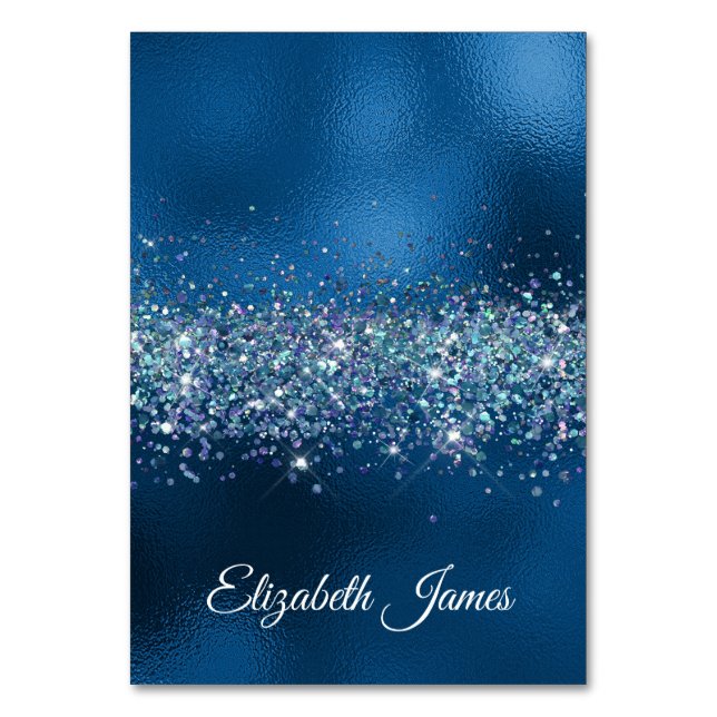 Numeração De Mesa Glittery Royal Blue Foil Nome Individual (Frente)