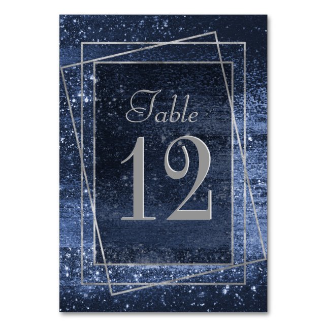 Numeração De Mesa Glitzy Foil | Faísca Marinho Azul Escuro Cinza Esc (Frente)