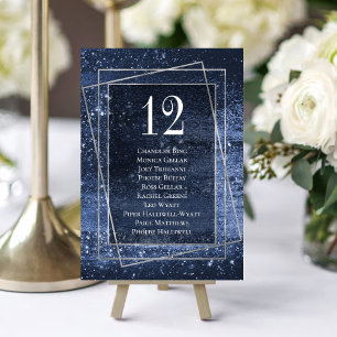 Numeração De Mesa Glitzy Foil Marinho Blue Faux Gliter Guest Names