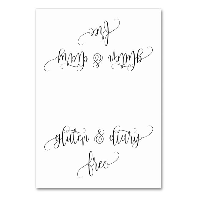 Numeração De Mesa Gluten and Diary Free Table Tent card (Frente)