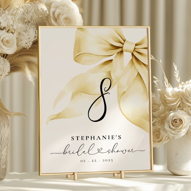 Numeração De Mesa Gold Bow Bridal Shower Table Number (Criador carregado)