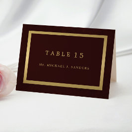 Numeração De Mesa Gold burgundy guest name wedding place card 