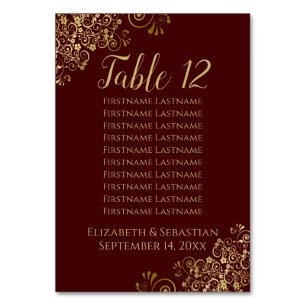 Numeração De Mesa Gold Frills Auburn Brown Wedding Seating Chart