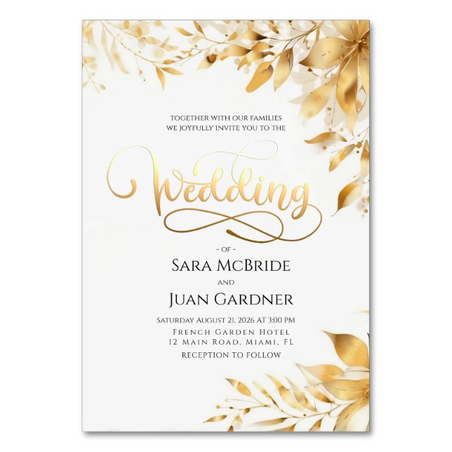 Numeração De Mesa Golden Radiance Botanical Wedding Invitation Card (Frente)