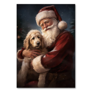Numeração De Mesa Goldendoodle Com Papai Noel Natal Festivo