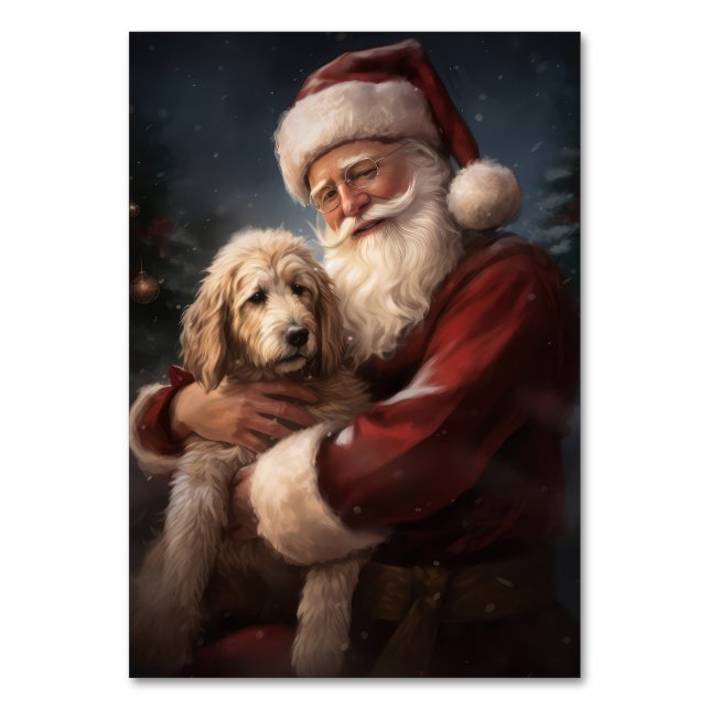 Numeração De Mesa Goldendoodle com Papai Noel Natal Festivo (Frente)