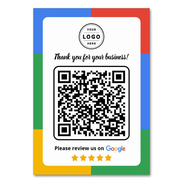 Numeração De Mesa Google Review Request Card  with Logo and QR Code (Verso)