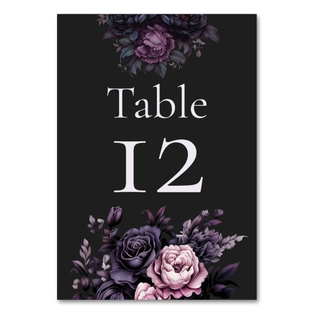 Numeração De Mesa Gothic Black Floral Wedding Table Numbers (Frente)