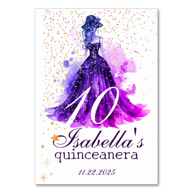 Numeração De Mesa Gothic Glam Quince purple  dress glitter (Frente)