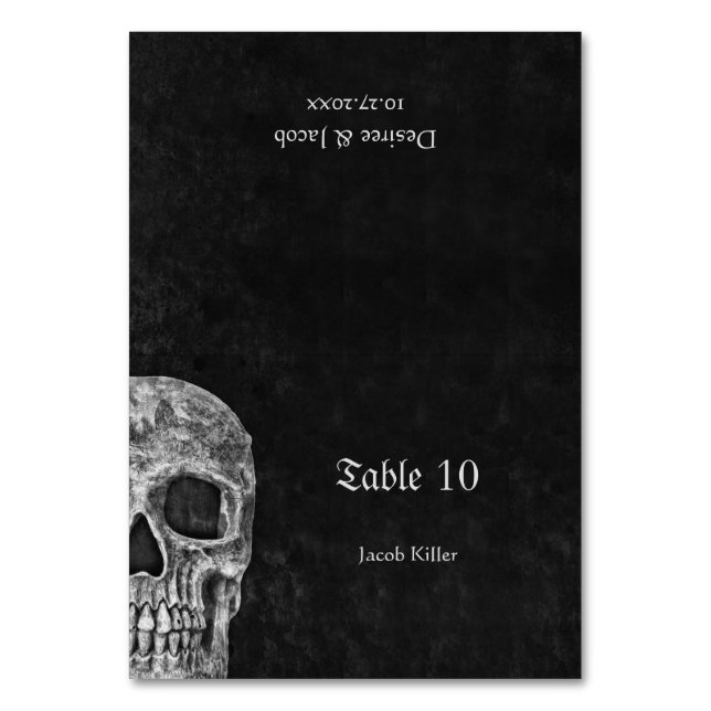 Numeração De Mesa Gothic Half Skull Cool Black And White Grunge (Frente)