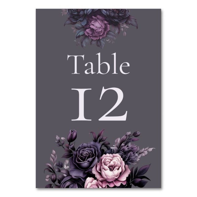 Numeração De Mesa Gothic Plum Floral Wedding Table Number (Frente)