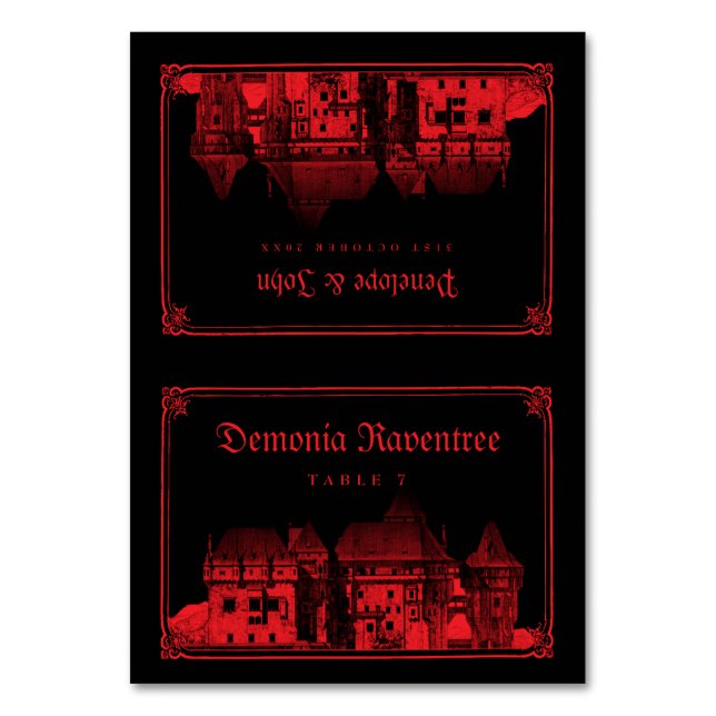 Numeração De Mesa Gothic Vampire Castle Black Red Wedding Place Card (Frente)