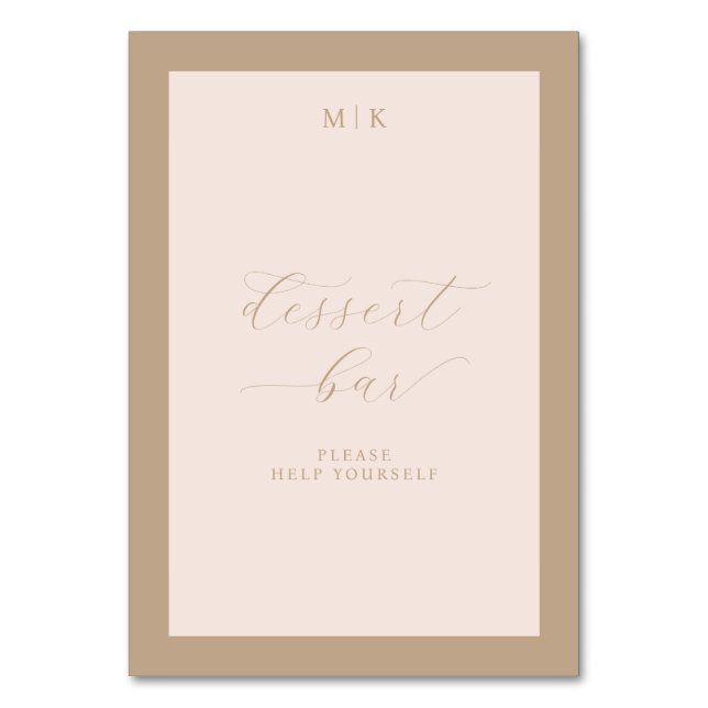 Numeração De Mesa Graceful Beige Calligraphy Dessert Bar (Frente)