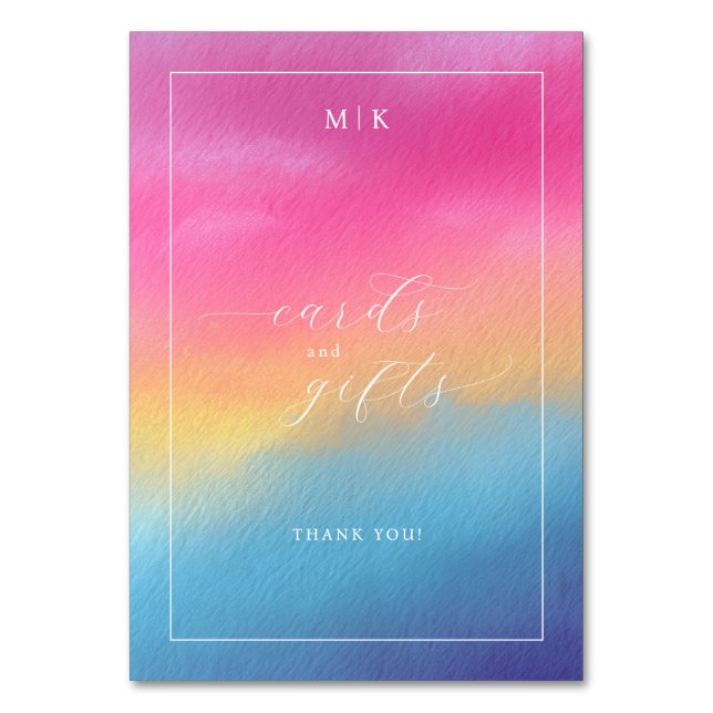 Numeração De Mesa Gradiente de Aquarela Rosa Azul Alegre (Frente)