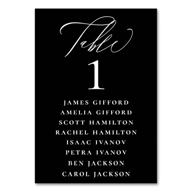 Numeração De Mesa Gráfico de Assentos de Caligrafia Branca Preto (Frente)