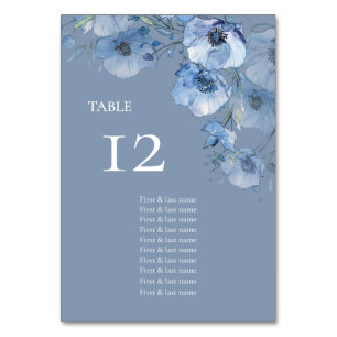 Numeração De Mesa Gráfico de Assentos de Flores de Aquarela Azul