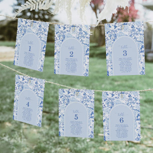 Numeração De Mesa Gráfico de Assentos de Jardim em Chinoiserie Azul 