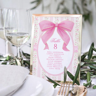 Numeração De Mesa Gráfico de Assentos de Rosas Florais com Laço Rosa