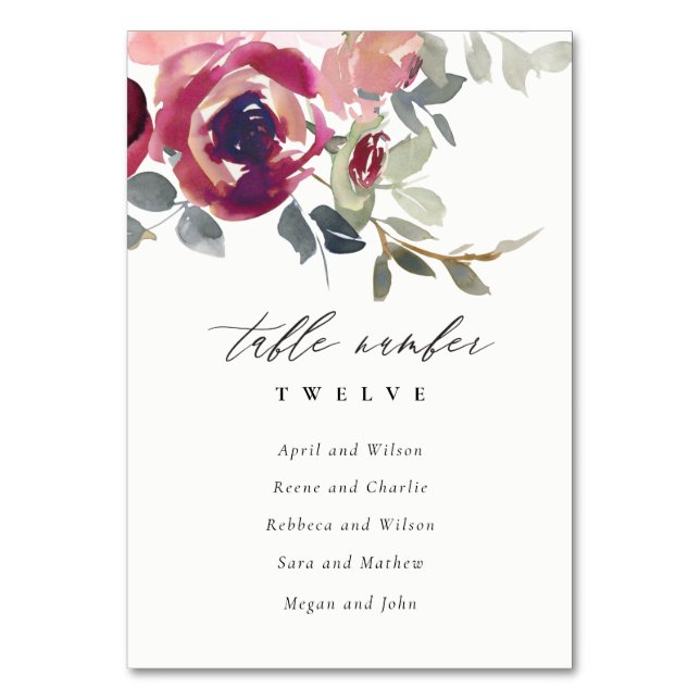 Numeração De Mesa Gráfico de Assentos Florais de Rosa da Borgonha de (Frente)