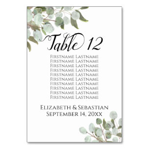 Numeração De Mesa Gráfico de Casamento de Casamento de Eucalyptus co