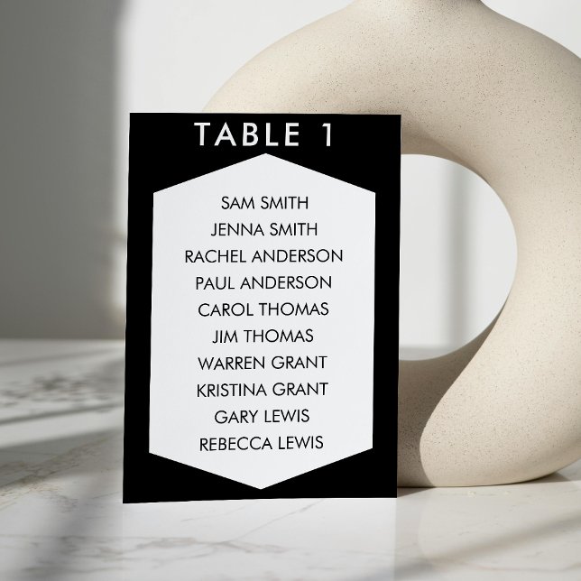 Numeração De Mesa Gráfico de Casamento de Hexágono Preto e Branco (Black & White Hexagon Wedding Seating Chart Table Number)