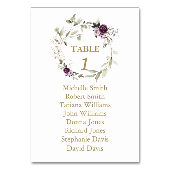 Numeração De Mesa Gráfico de Casamento Floral de Casamento Puro com  (Frente)