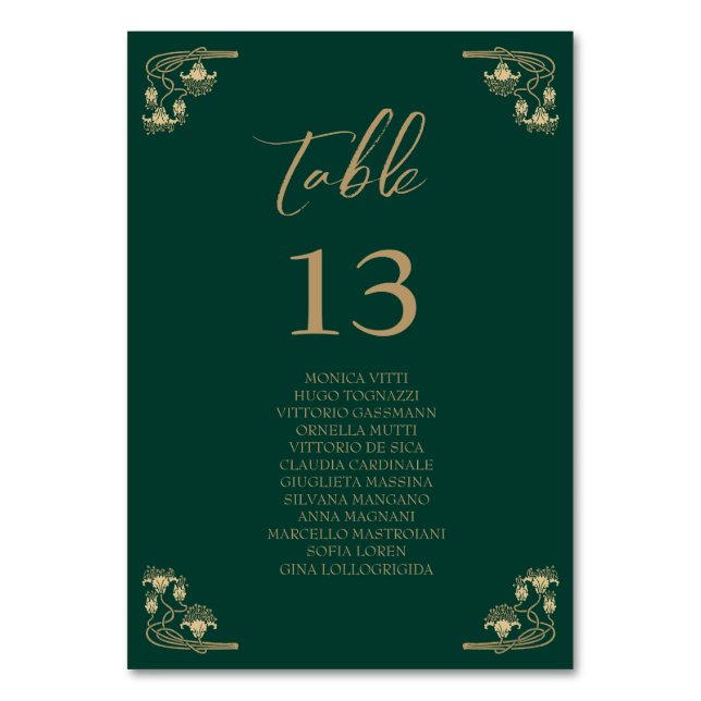Numeração De Mesa Gráfico de Mesas de casamento do Art Deco de ouro  (Frente)