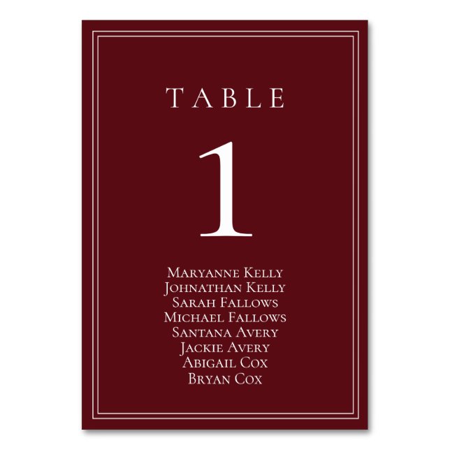 Numeração De Mesa Gráfico de Número de Sentados Clássico da Mesa Bor (Frente)